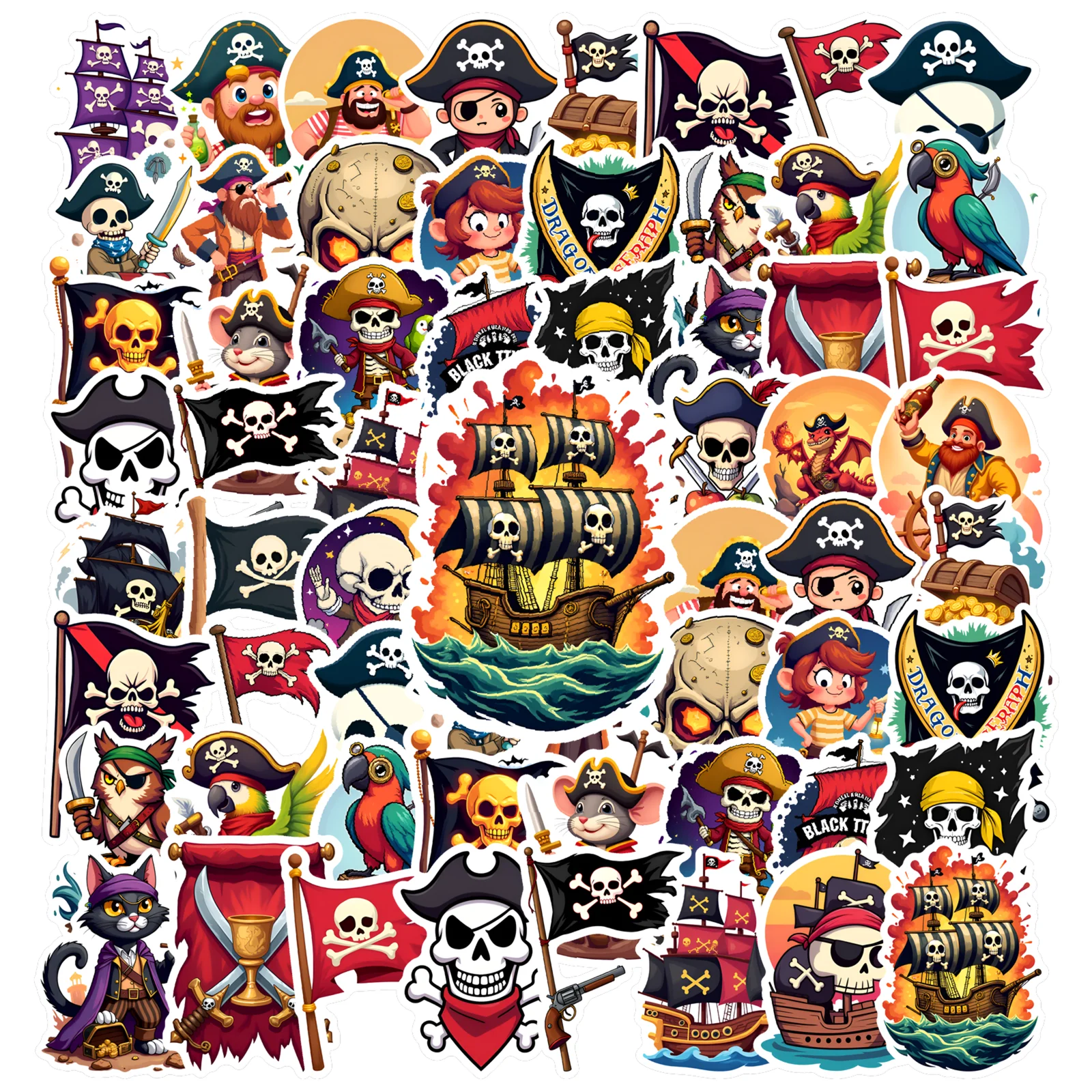 

35pcs-50pcs Playful Pirate Adventure Stickers Whimsical Skull Stickers Stationery Stickers For Notebook Luggage Mobile