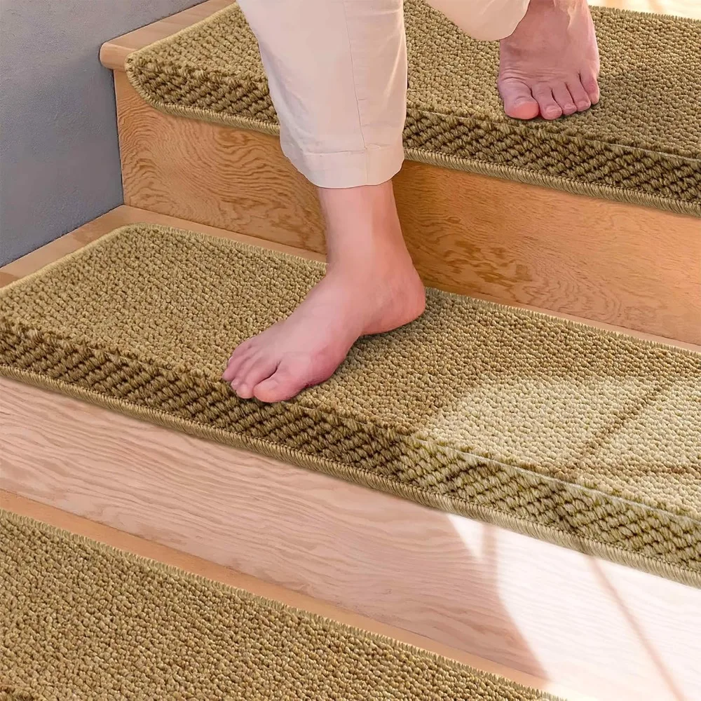 Circular Carpet Stair Treads, Indoor Wooden Anti Slip Stair Treads, Edge Stair Protection Pads, Washable