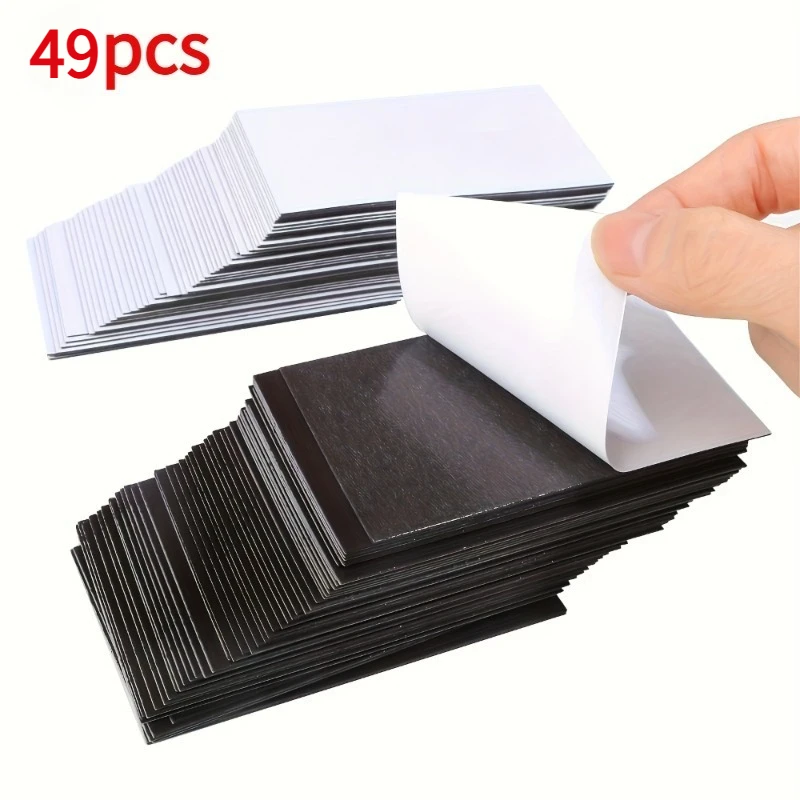49PCS Flexible Magnetic Stickers, Self Adhesive Magnets for Fridge Wall Glass, No Residue, Removable Temporary Adhesive Board