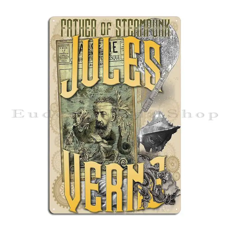 Jules Verne Father Of Steampunk Metal Signs Party Customize Iron Vintage Rusty Tin Sign Poster