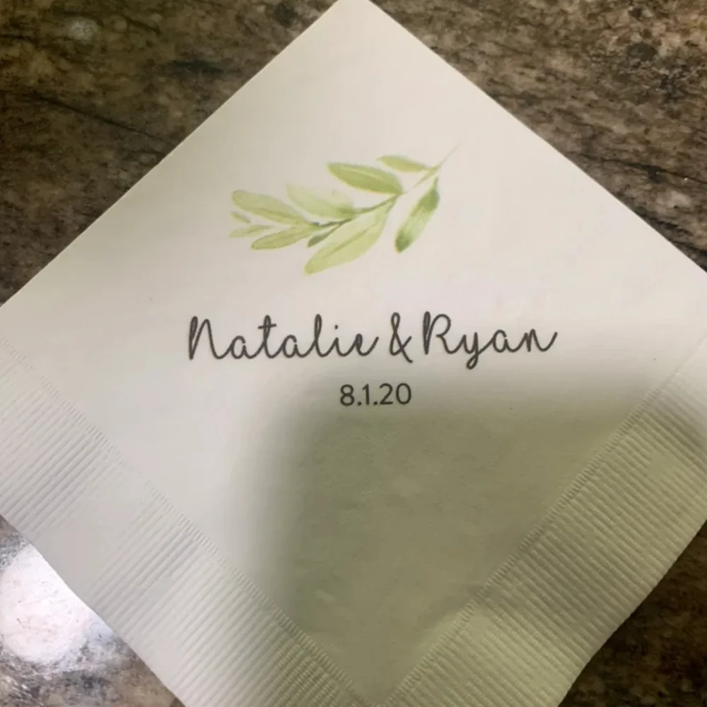 Personalized Greenery Wedding Cocktail Napkins, Beverage Napkins For Your Party, Luncheon Napkins also Available ,50PCS Start