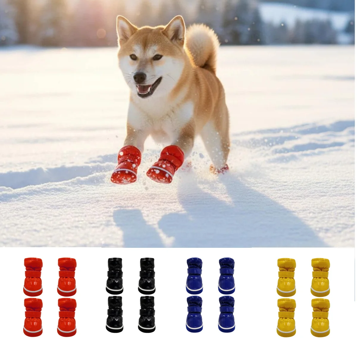 4 Pcs/set Dog Snow Boots Winter Warm Dog Shoes Polar Fleece Leather Lining for Puppies Cats Rainproof Shoes Pet Shoe Accessories