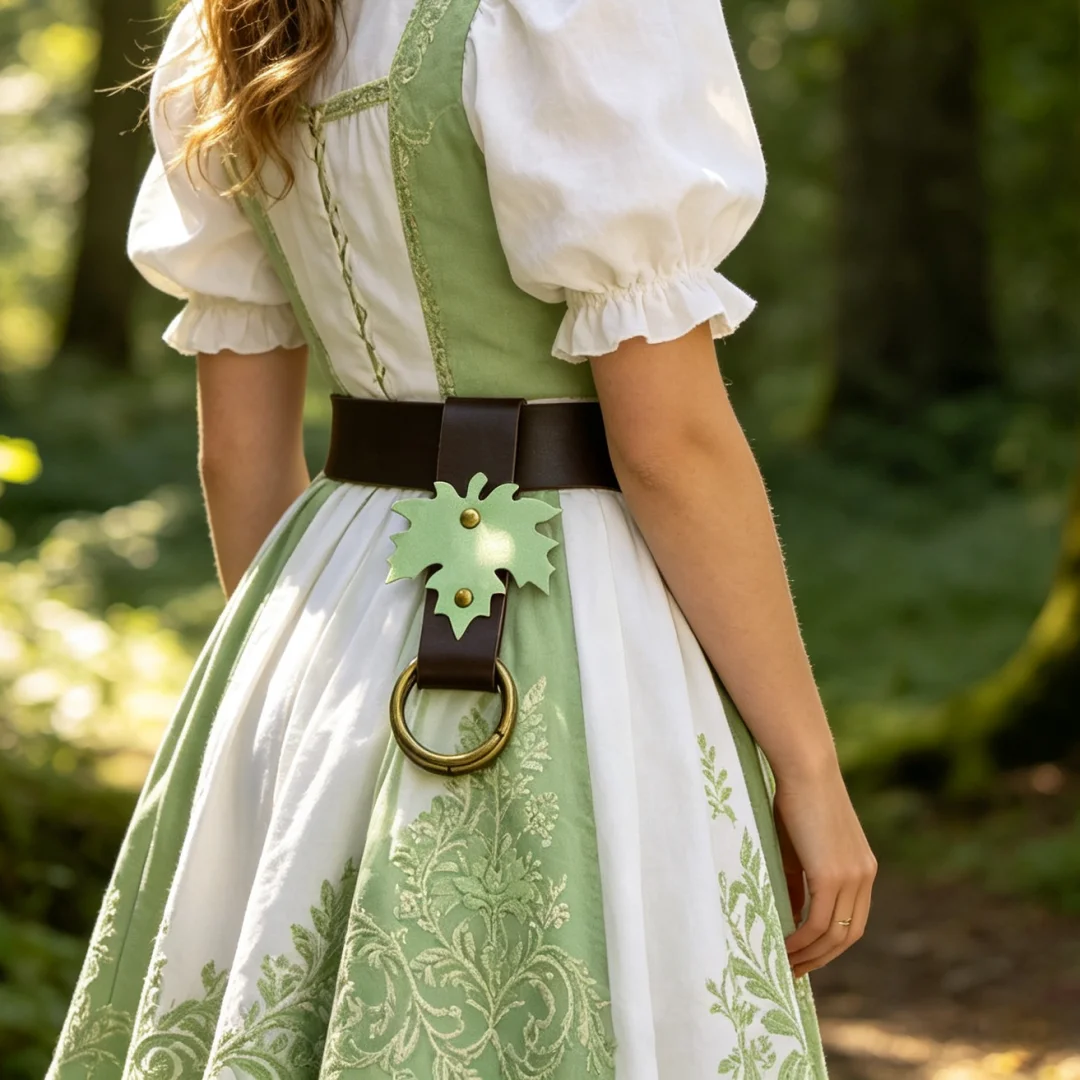 Maple Leaf Leather Skirt Lift Clip Waist Belt, Single O Ring Medieval Elf Renaissance Cosplay Accessory