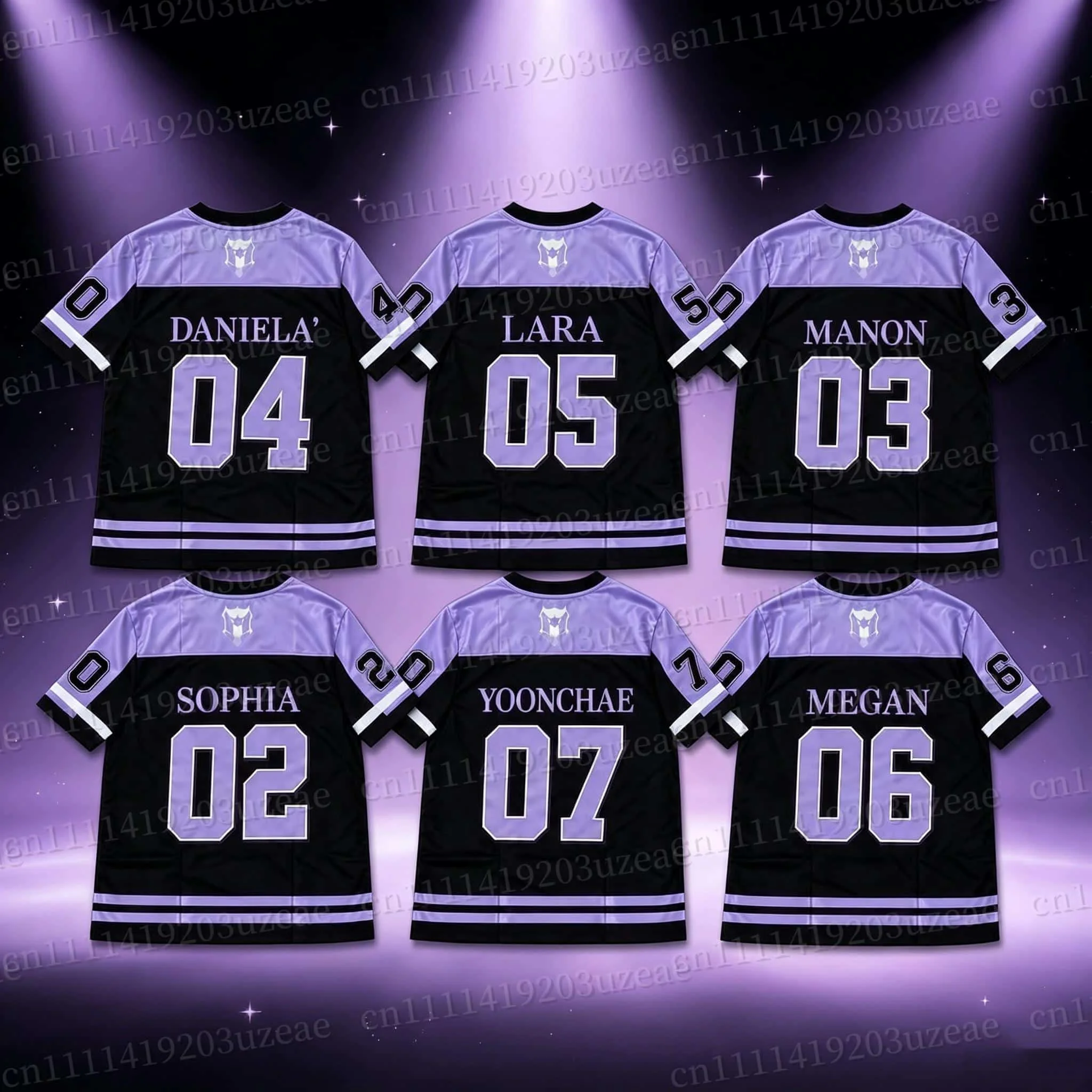 2026 KATSEYE 03 Lila-Schwarzes Baseball-Jersey für Männer und Frauen, Retro Hip-Hop Oversized Fan-T-Shirt, Konzert-Casual-Streetwear-Oberteil – Detail 9