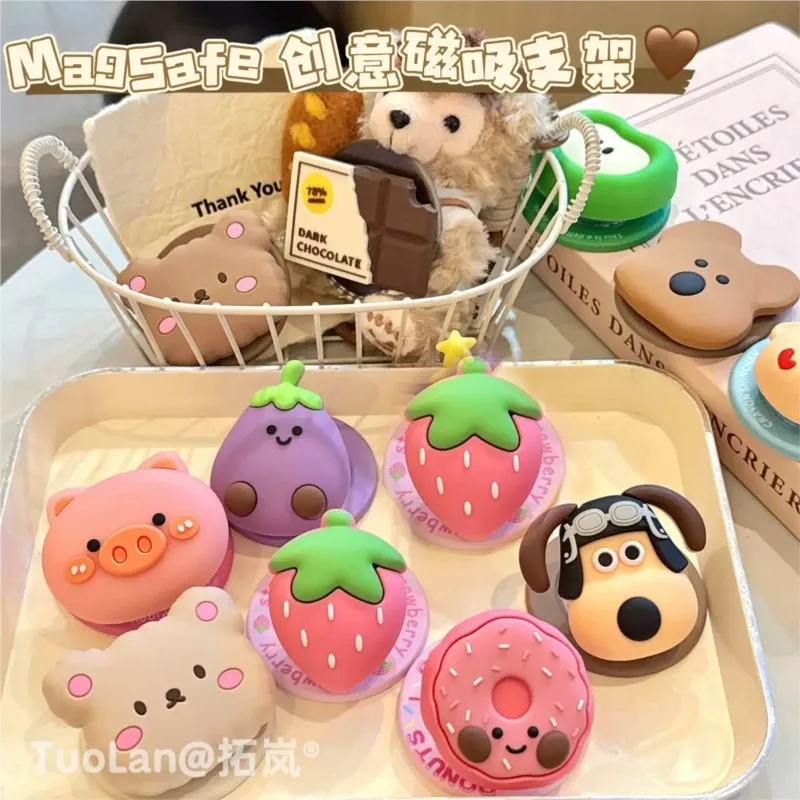 

Cute 3D Cartoon silicone For Magnetic Socket Tok Griptok For Magnetic type Stand Phone Holder For Magsafe IPhone Samsung Bracket