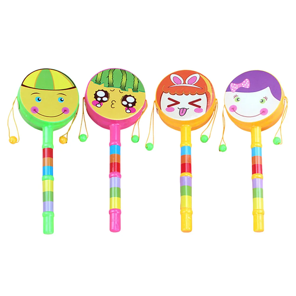 4Pcs Kids Rattle Drums Baby Hand Rattles Cartoon Patterns Durable Safe Musical Gift Kids Rattle Drums Hand Rattles