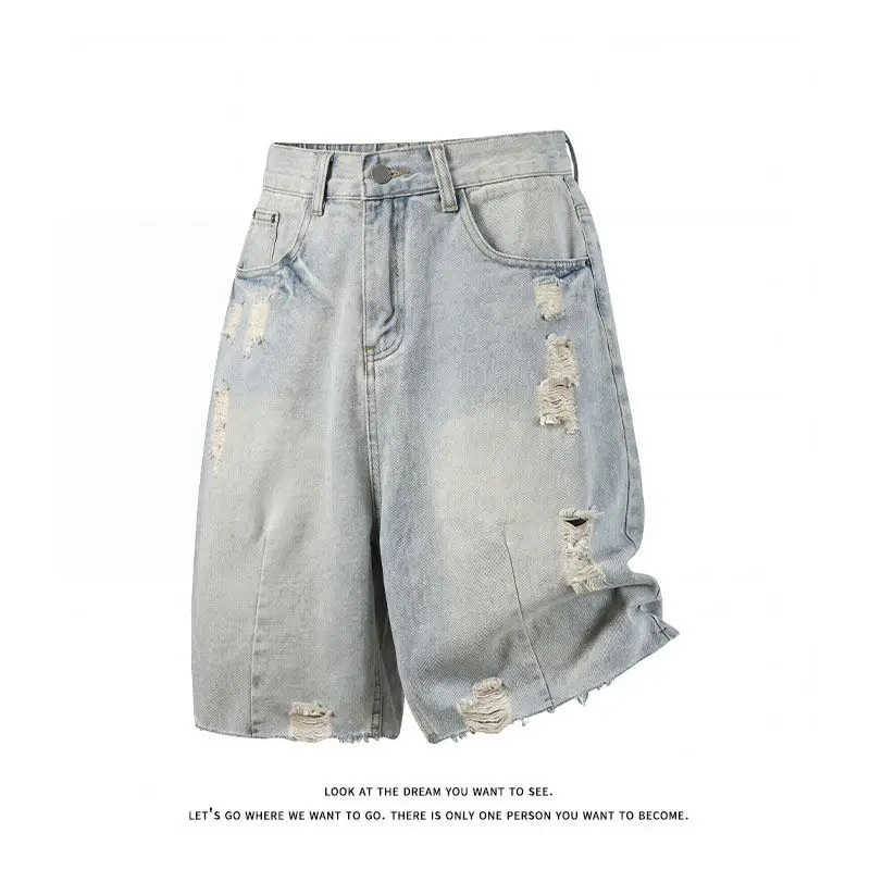 

2026 New Summer Ripped Jeans Shorts Stretch Streetwear Denim Shorts Male Short Jeans Pants With Hole Blue M-3XL