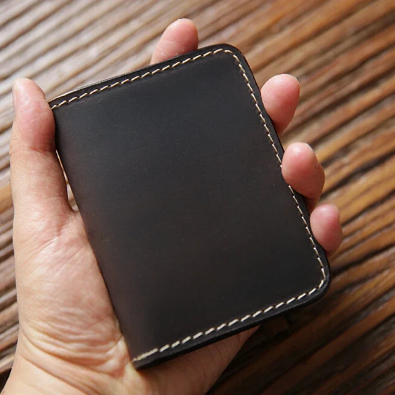 Custodie per carte in pelle Crazy Horse retrò Porta carte di credito in pelle bovina da uomo Portafoglio fatto a mano ultrasottile sottile per patente di guida