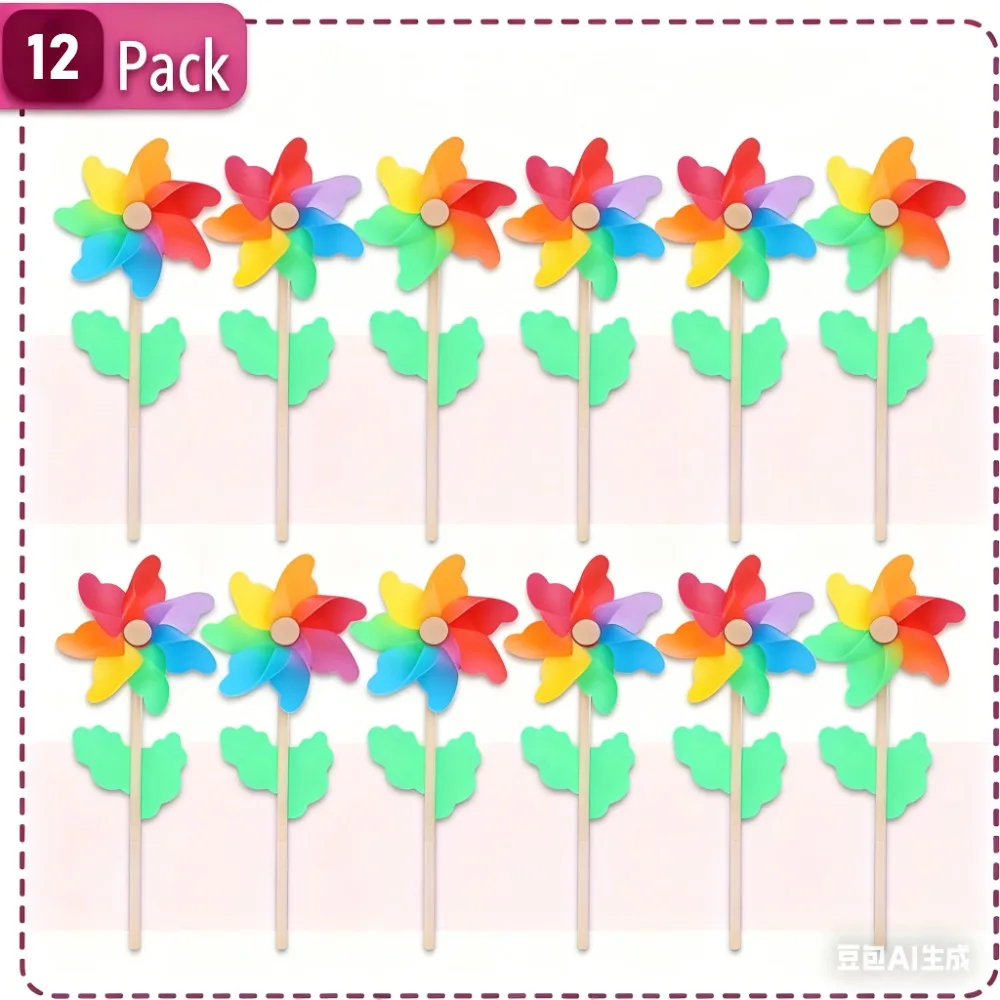 12-Pack Rainbow Flower Pinwheels for Yard and Garden - Wind Spinners and Outdoor Party Favors,Windmill for Yard.