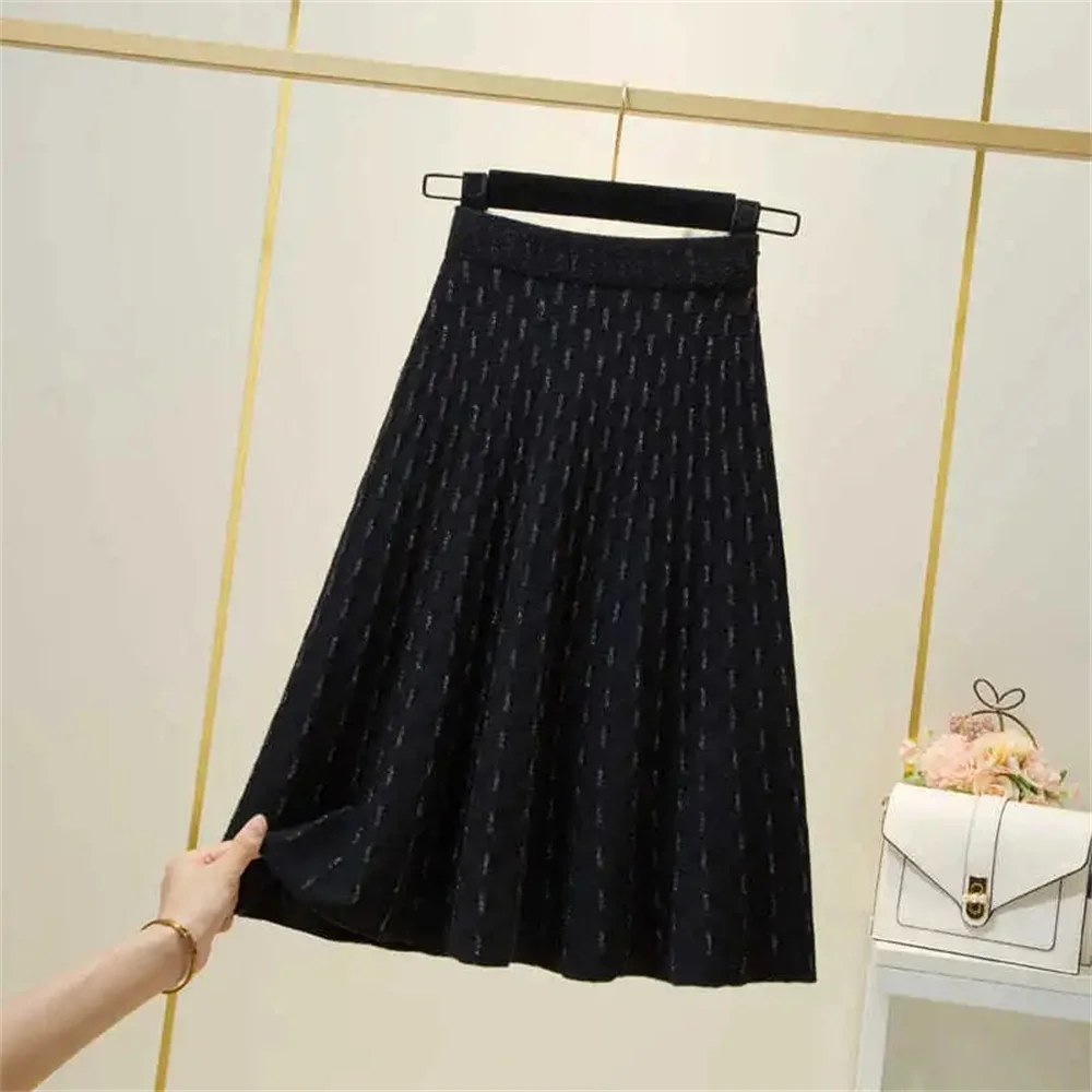 Autumn Winter High Quality  Knitted Women High Waist A Line Skirt  Elegant Korean Fashion  Knitted Skirt for Women New  long Ski