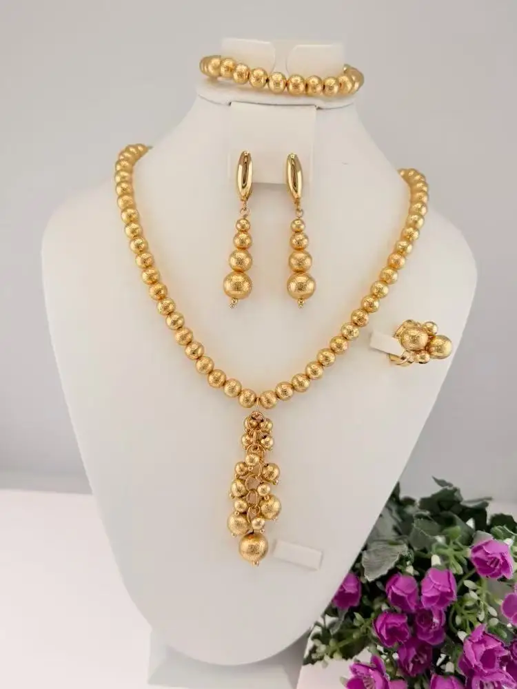 Simple Elegant Three Tone Beads Jewelry Textured Fashionable llaveros Collar Pulseras pin Pendient tentacles Anillos 4PC Set