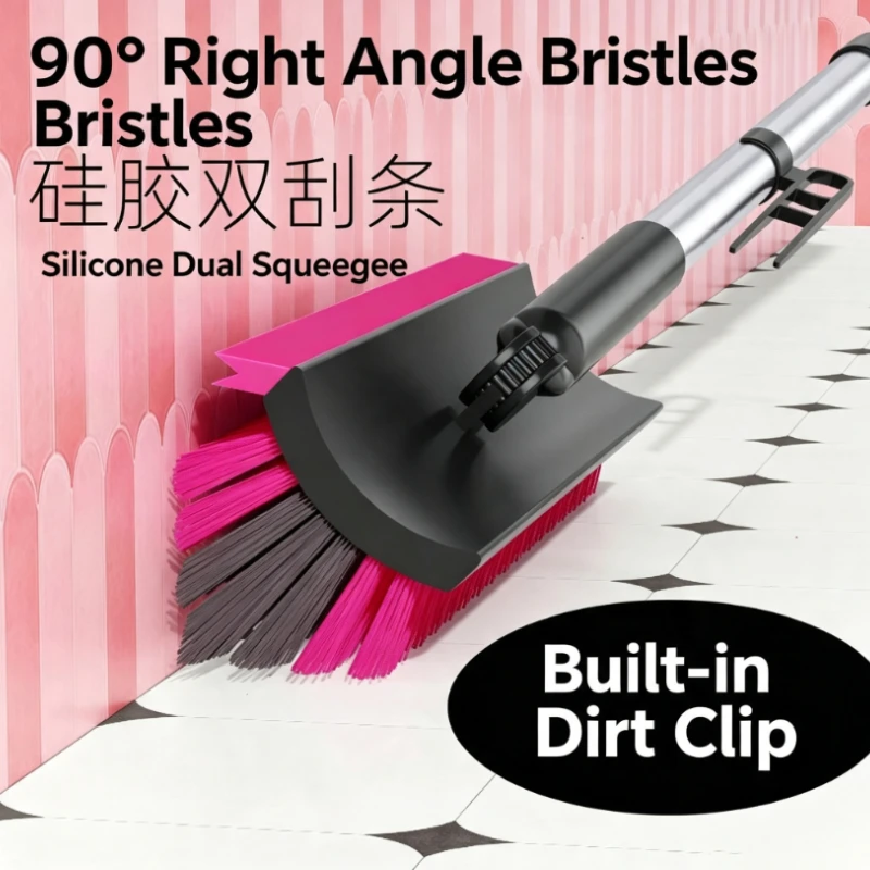Double scraping strip floor brush without dead ends, floor brush, bathroom brush, toilet brush, long handle cleaning brush