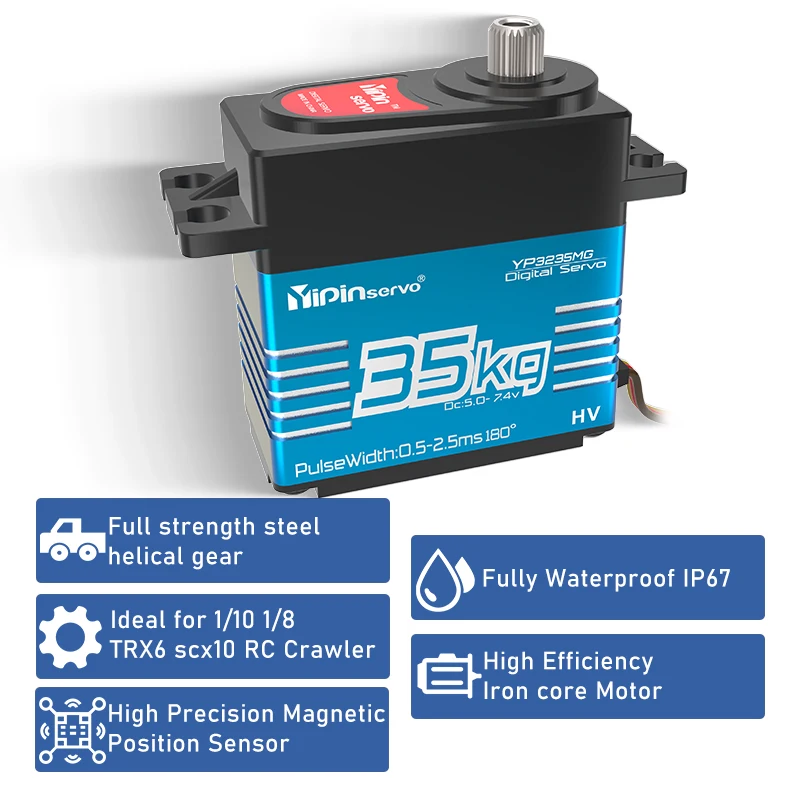 QY3235MG 35KG Digital Servo 7.4V - Waterproof Semi-Metal Gear, High Torque 0.08s/60° for 1/8 1/10 RC Crawler TRX6 SCX10