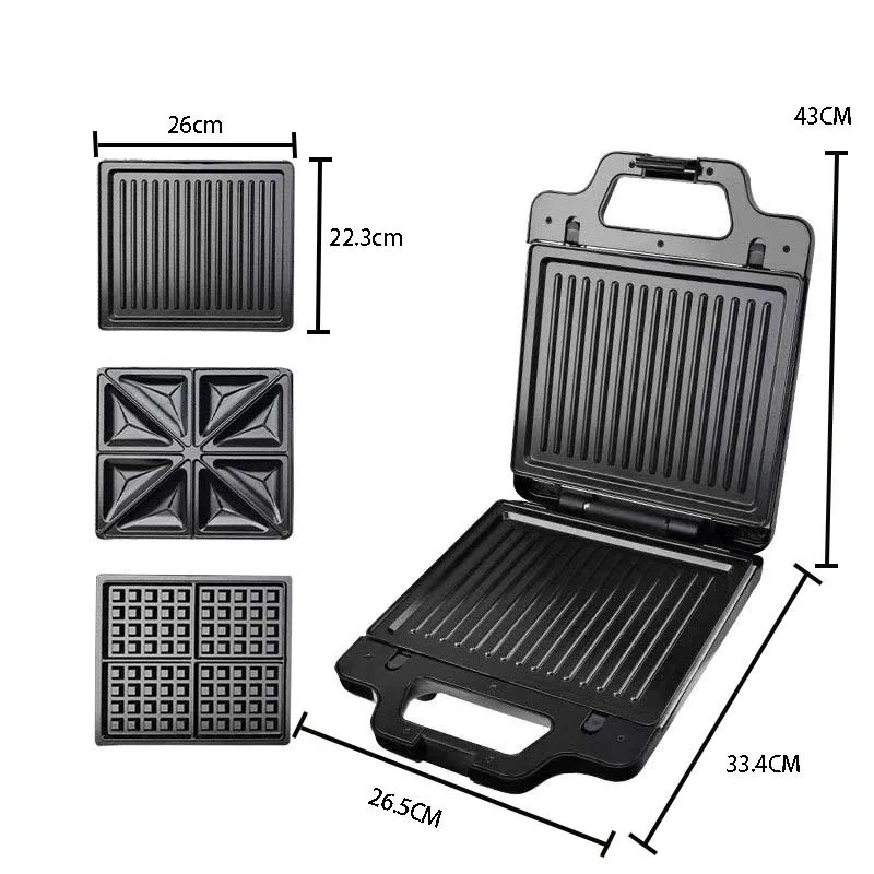 3-In-1 Board Changer Sandwich Machine Toast Stainless Steel Breakfast Machine Double Sided Steak Waffle