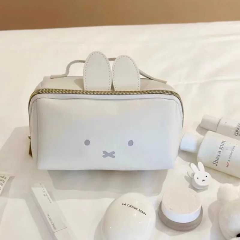 Bolsa de cosméticos de conejo Miffy Kawaii de dibujos animados, bolso de mano, bolsas de lavado portátiles, almacenamiento multifuncional, suministros de papelería, estuche para lápices