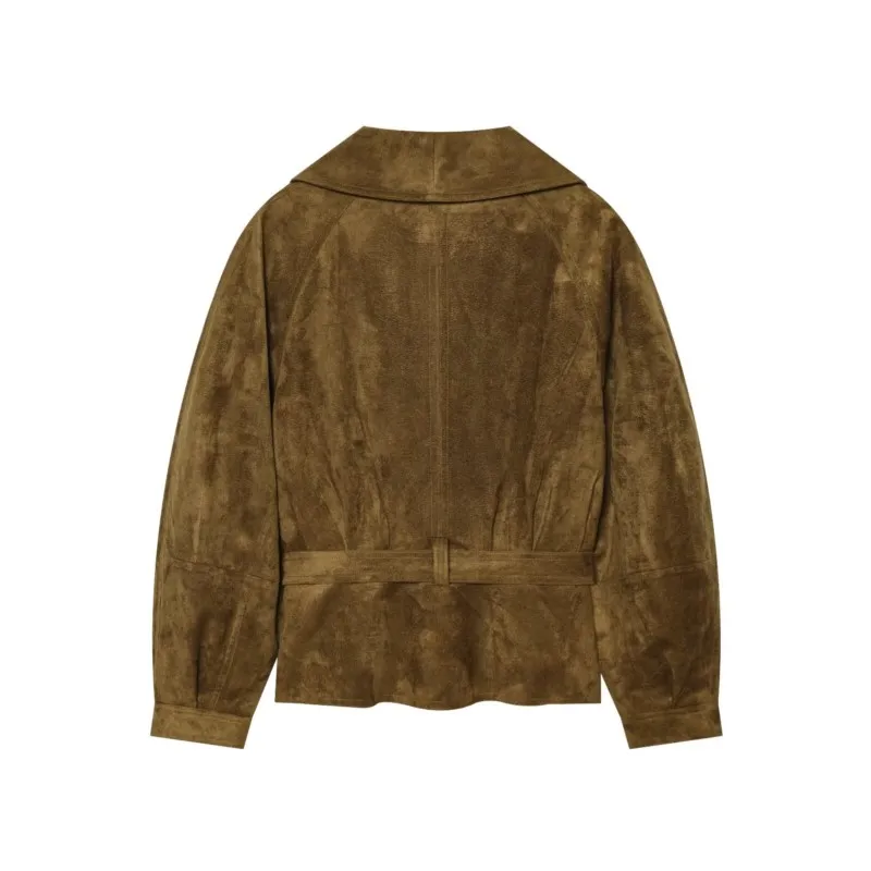 HipSeam Women's Faux Suede Jacket With Belt New 2026 Lapel Collar Pocket Woman Winter Jackets Chic Female Coats