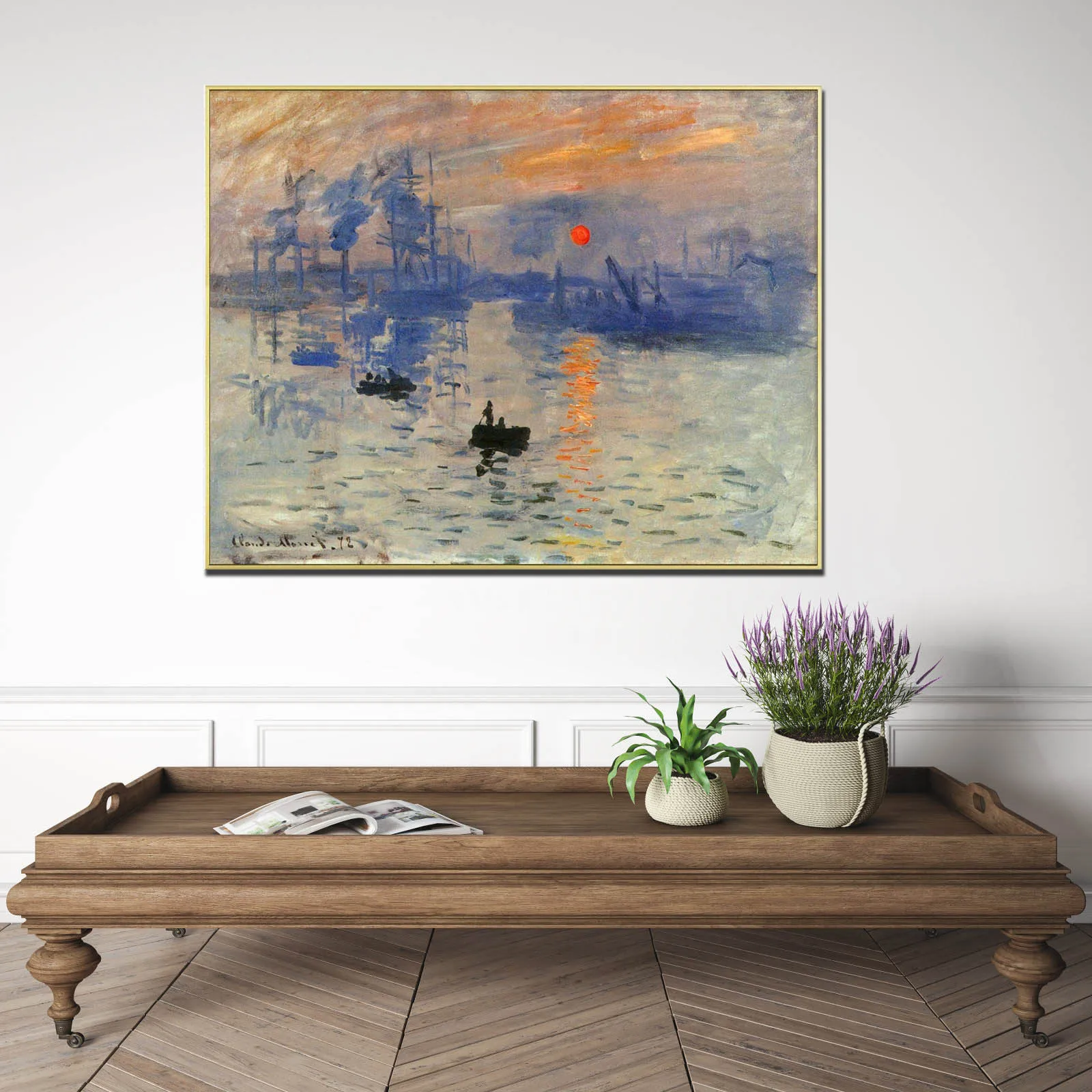 Hand painted famous oil painting reproduction of Impression Sunrise by Claude Monet landscape painting on canvas for living room