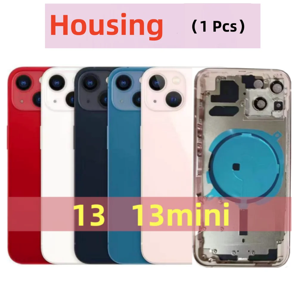 For iPhone 13 13 Mini Housing Back Cover+Mid Chassis Frame+SIM Tray+Side Key Replaced Battery Back Middle Frame 13 Battery Cover