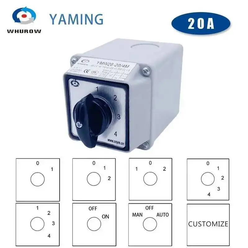 20A Universal Conversion Selector With Box LW26-20/4 Four Poles Rotation Selection Waterproof Control Circuit Cam Switch
