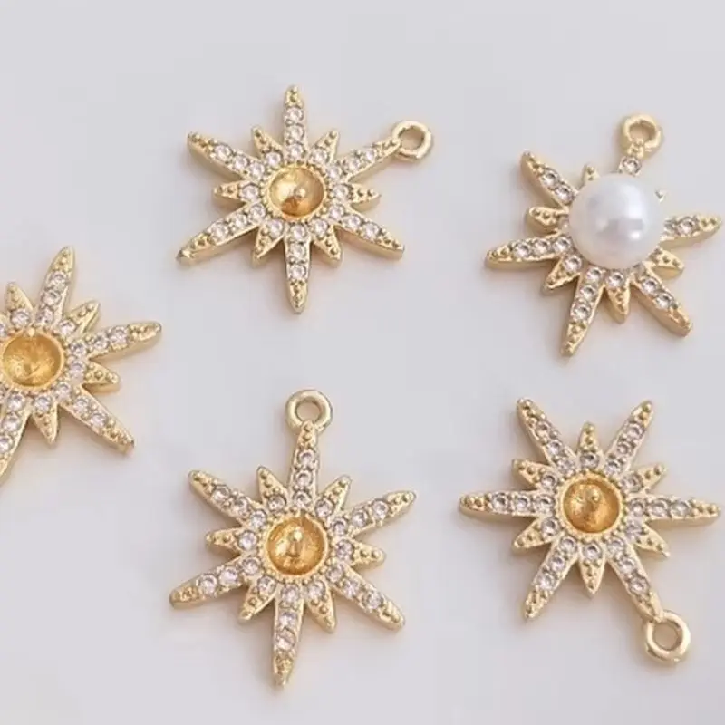 

14K Gold Package with Micro Inlaid Zircon, Mangxing Snowflake, Half Hole Pearl Pendant, DIY Star Necklace Pendant K186