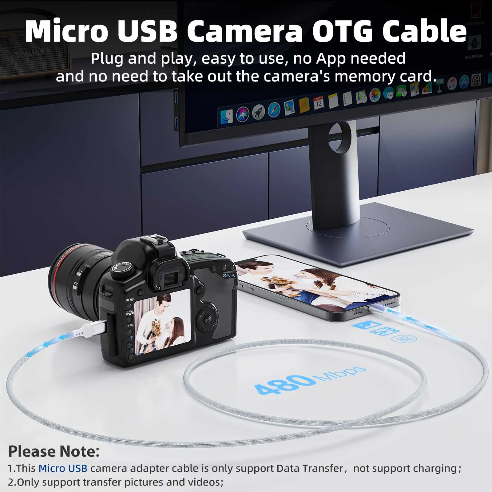 MFi معتمد البرق إلى مايكرو USB كابل محول الكاميرا OTG استيراد صور فيديو النايلون مضفر لكانون M6 سوني A7 نيكون DSLR