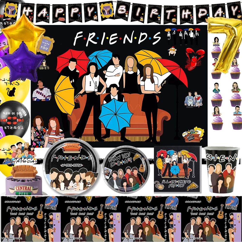 

New 1set TV Show Friends Theme Reunion Birthday Party Decor Background Balloons Flag Banner Cake Toppers Photography Props Gift