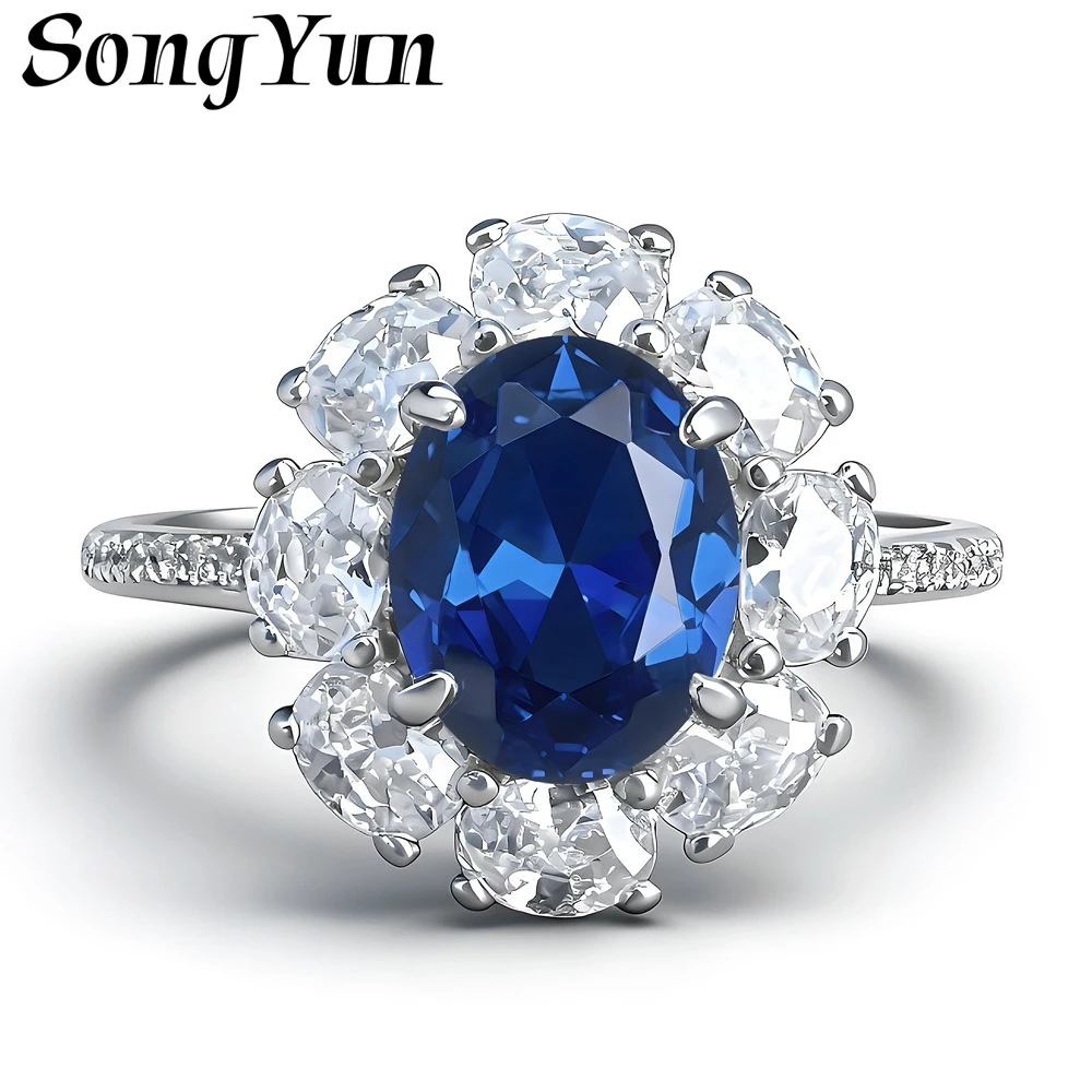 

SONGYUN Designer Jewelry 925 Sterling Silver Ring Lab Grown Green Emerald Radiant Vintage Ring for Women 18K Gold Plated Rings