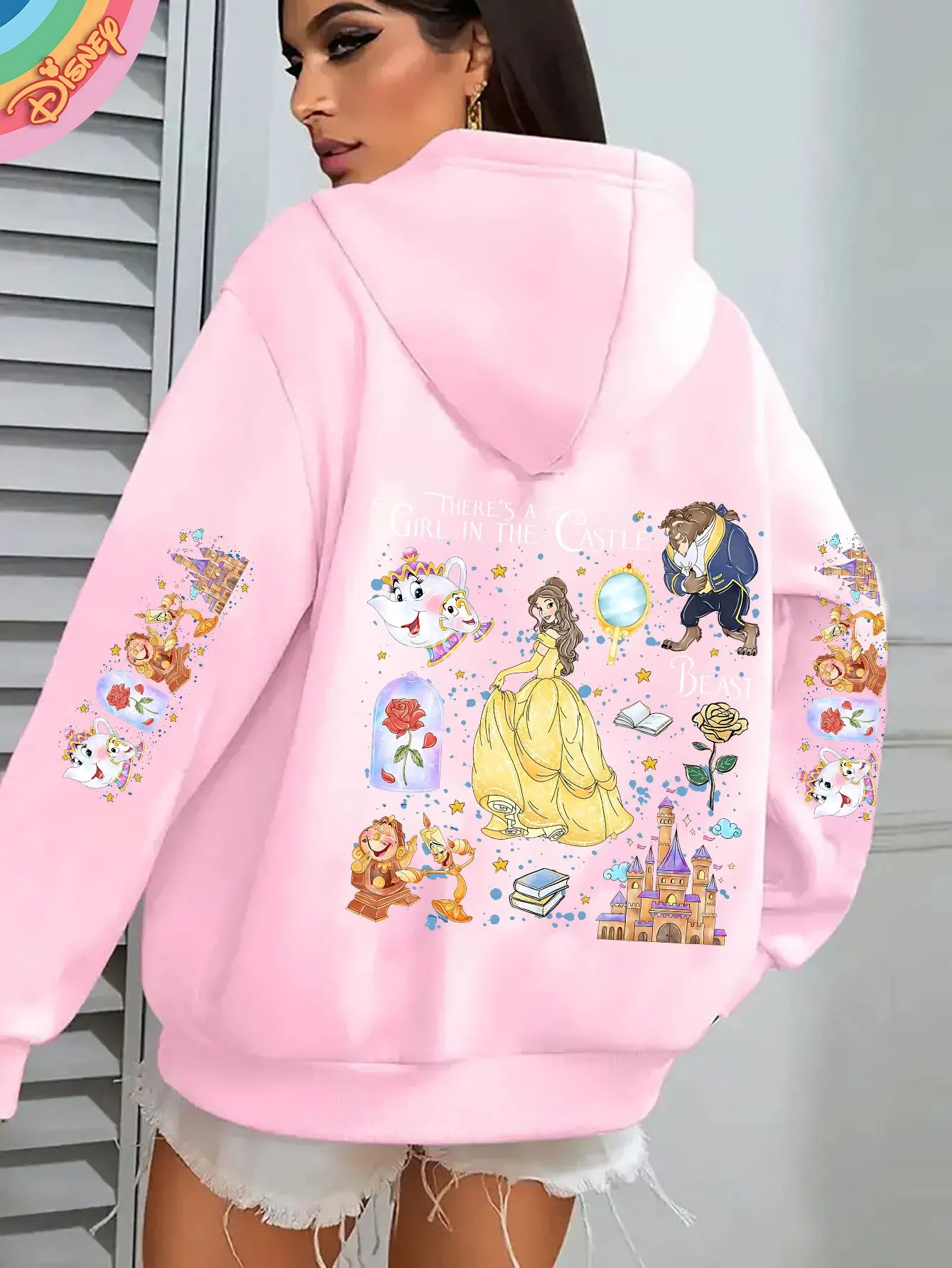 سترة ديزني بيوتي آند ذا بيست، تصميم كرتوني للجمال والأمير الساحر، سترة ديزني مريحة للخريف/الشتاء