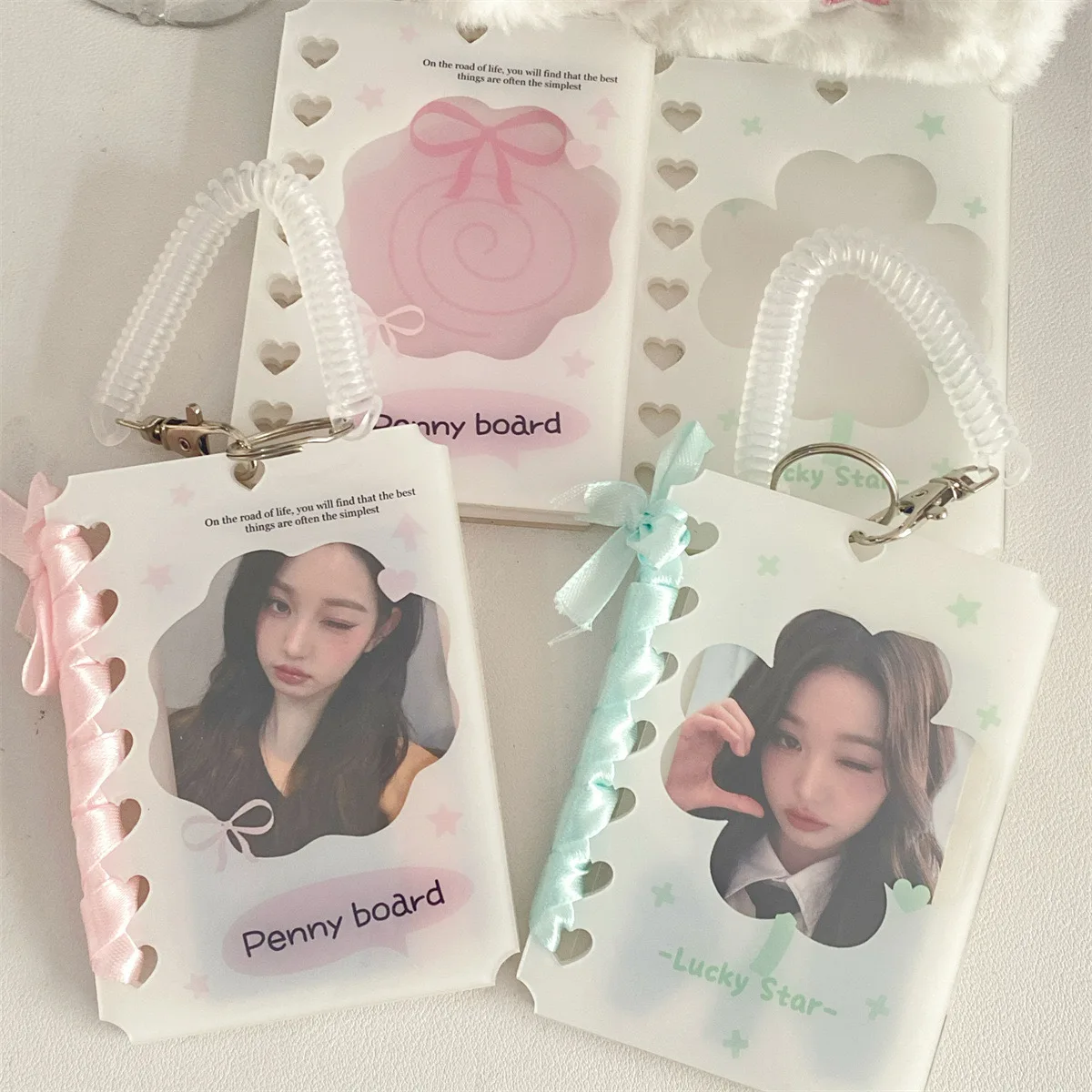 Kawaii Ballet Style Lace Ribbon 3 inch Acrylic Kpop Photocard Holder Photo Card Holder Bag Decorative protective case Pendant