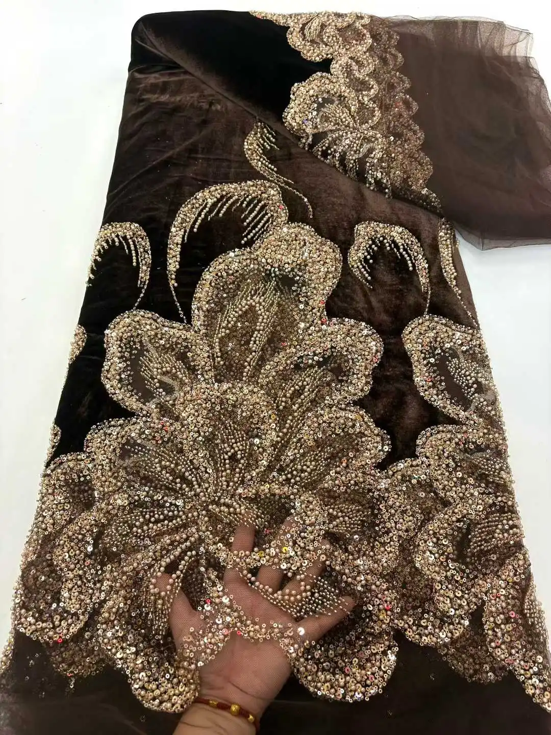 2025 Black African Nigerian Velvet Lace Fabric High Quality Lace Fabric with Stones Beads for Sewing Wedding Party Cloth CC1569