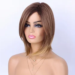 Synthetic Length Bob Wigs for Women Side Parting Suitable for party use Dark Brown Shoulder