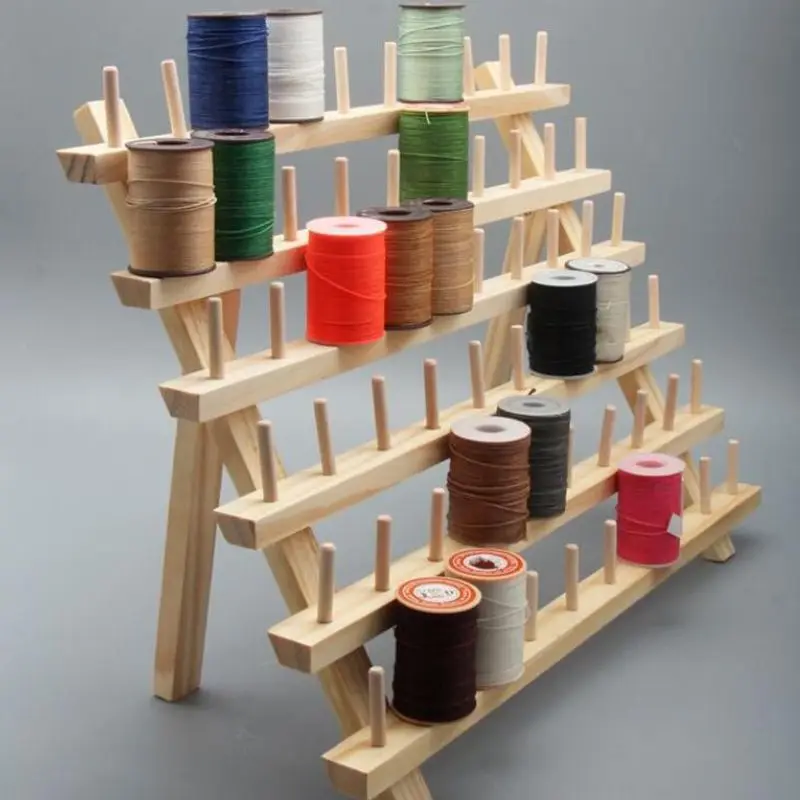 Sturdy Standing Thread Holder 60-Spool Sewing Thread Rack Wooden Embroidery Thread Organizer Storage Holder for Sewing Thread