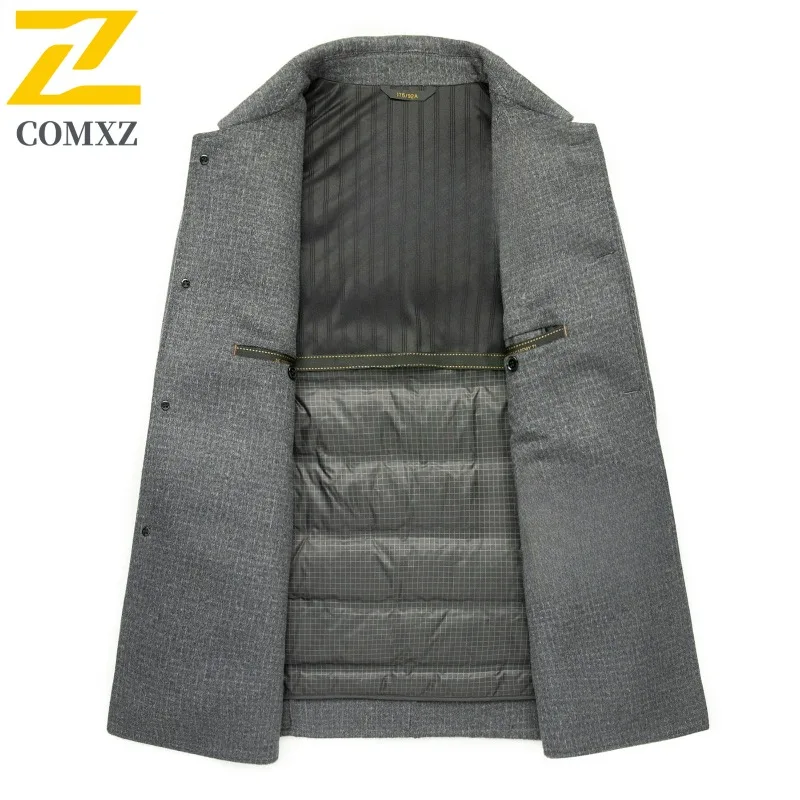 Winter Wool Overcoat Men 2025 New Lapel Fur Trim Mid Length TrenchCoat Business Casual Detachable Down Inner Premium Jackets