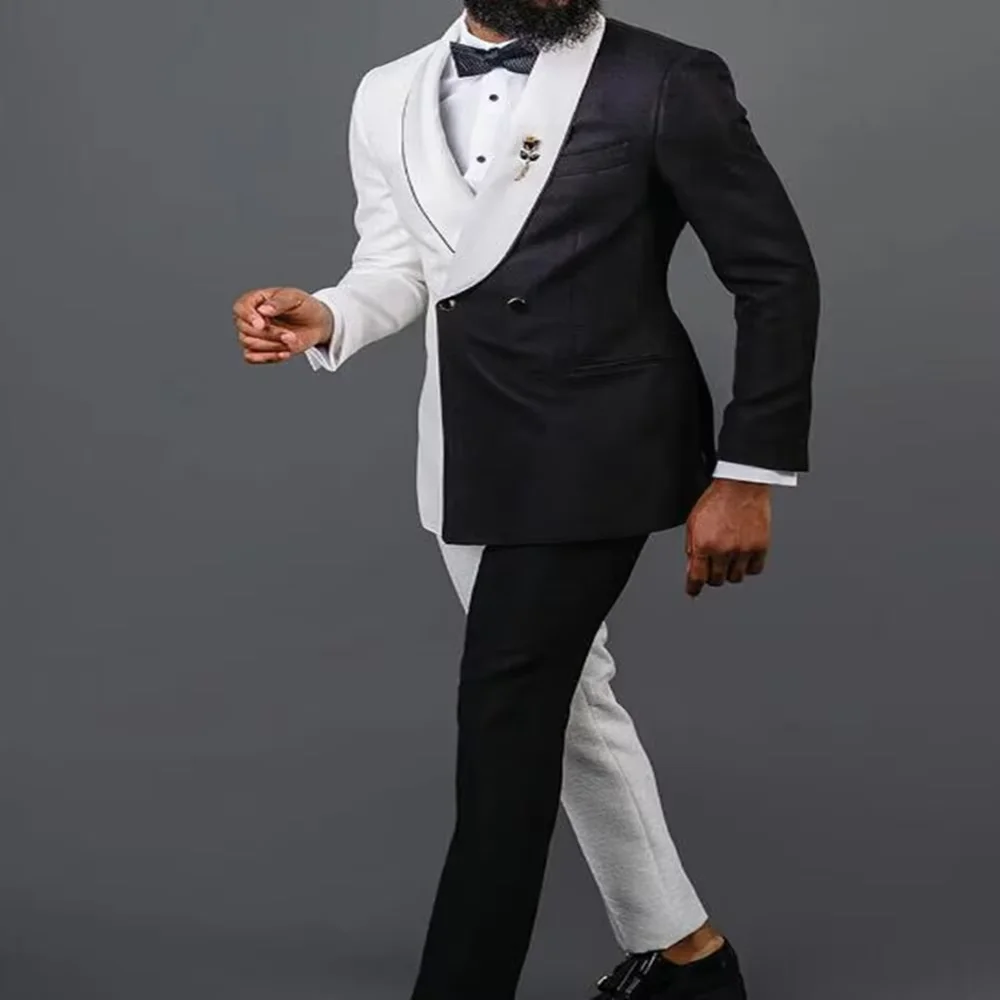 

Белый, черный мужской свадебный костюм, повседневный смокинг для жениха, шаль с лацканами, пиджак для выпускного вечера, деловые костюмы, облегающий комплект из 2 предметов (куртка + брюки)