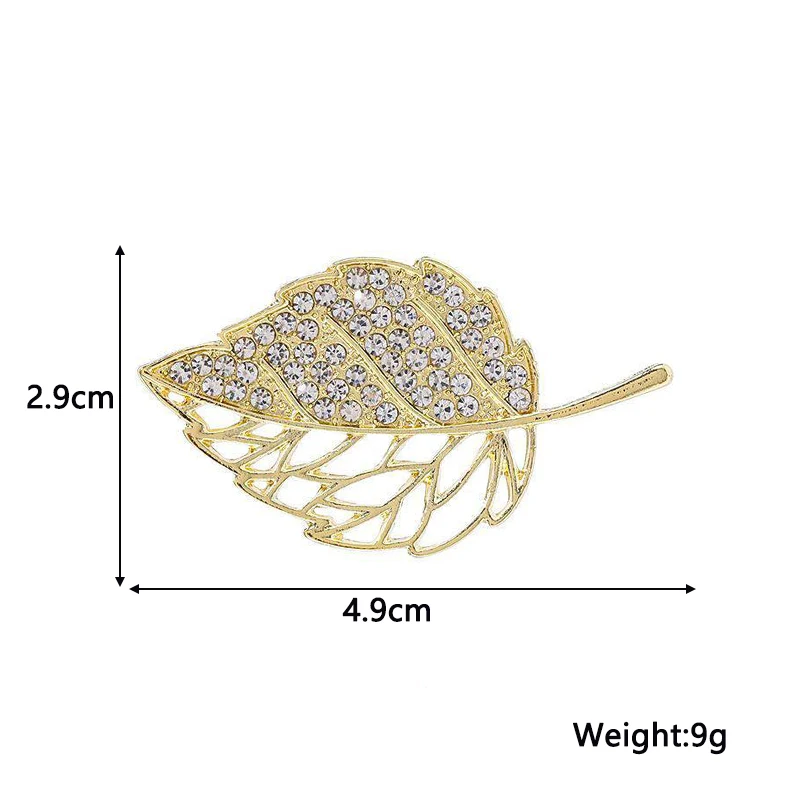 Gold Color Metal Pins Women's Brooch Hollow Leaf Full Rhinestone Luxury Crystal Plant Element Brooches for Female Suit Accessory