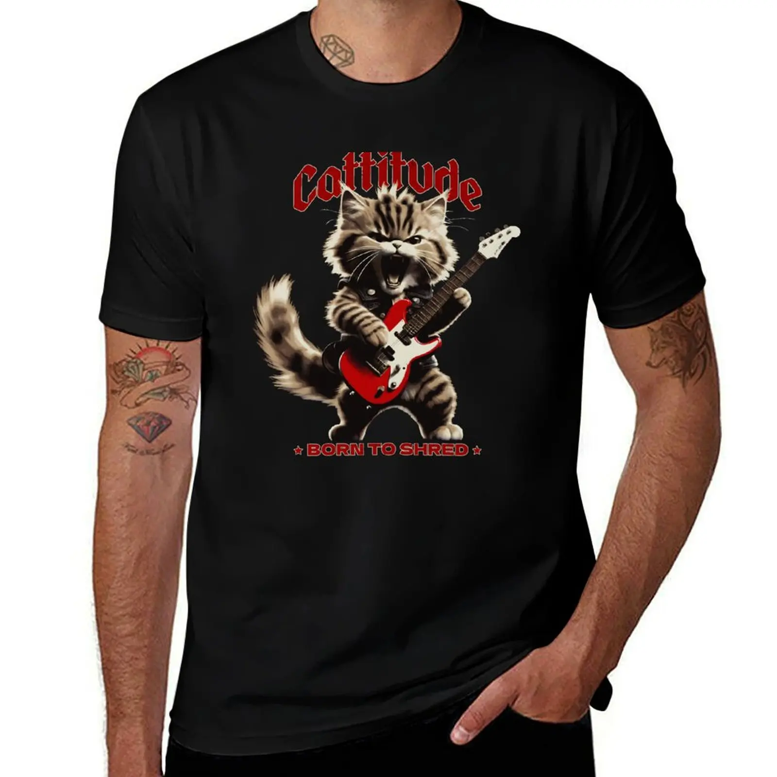 Cattitude - Born To Shred - Rock And Roll Cat T-Shirt vintage summer clothes graphic t shirts mens t shirts top quality