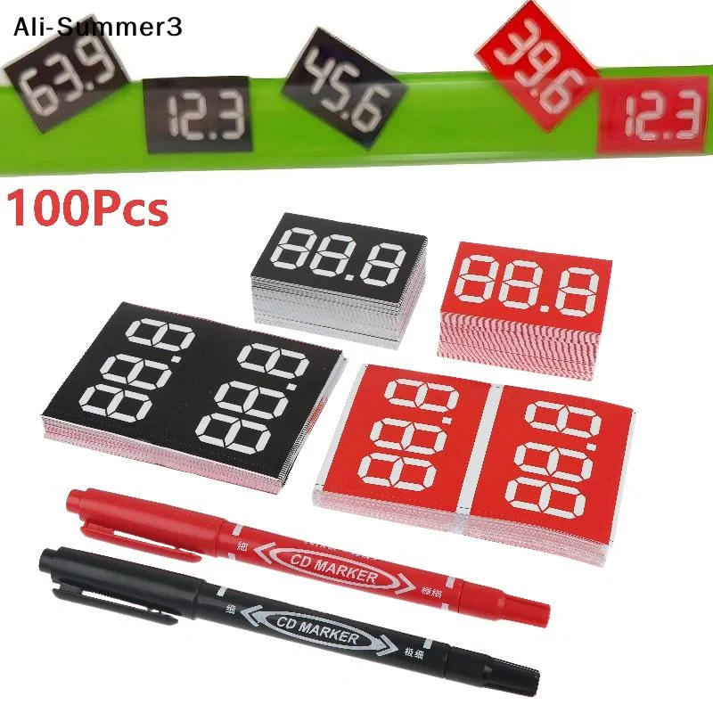 【AW】100Pcs Self Adhesive Erasable Mark Cards With Writing Pen Digital Price Tags For Retail Shops Supermarkets Grocery Stores