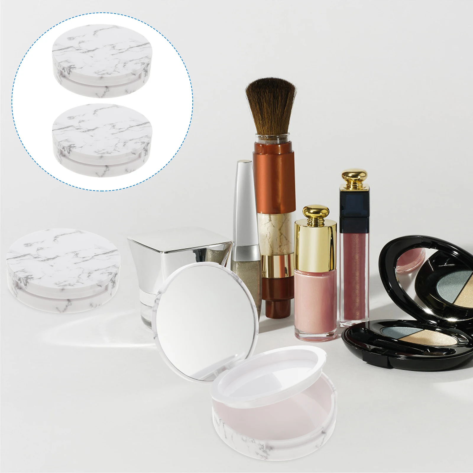 

2 Pcs Marble Pattern Powder Compact Case High Quality Acrylic Storage Box for Pressed Powder Eye Shadow Blush Travel Container