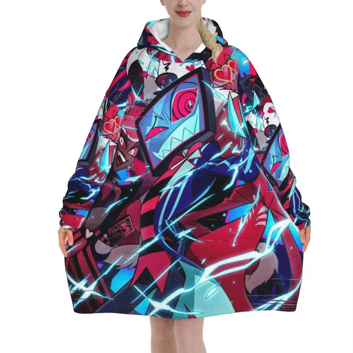 

Hazbin Hotel Season 2 Wearable Blanket Hoodie for Women Men Oversized Sweatshirt Blanket with Pocket