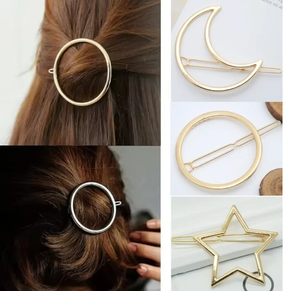 Women Girl Hair Clips Barrette Gold Silver Metal Circle Geometry Hair Grips Hairpins  Headwear Accessories Gifts Korean