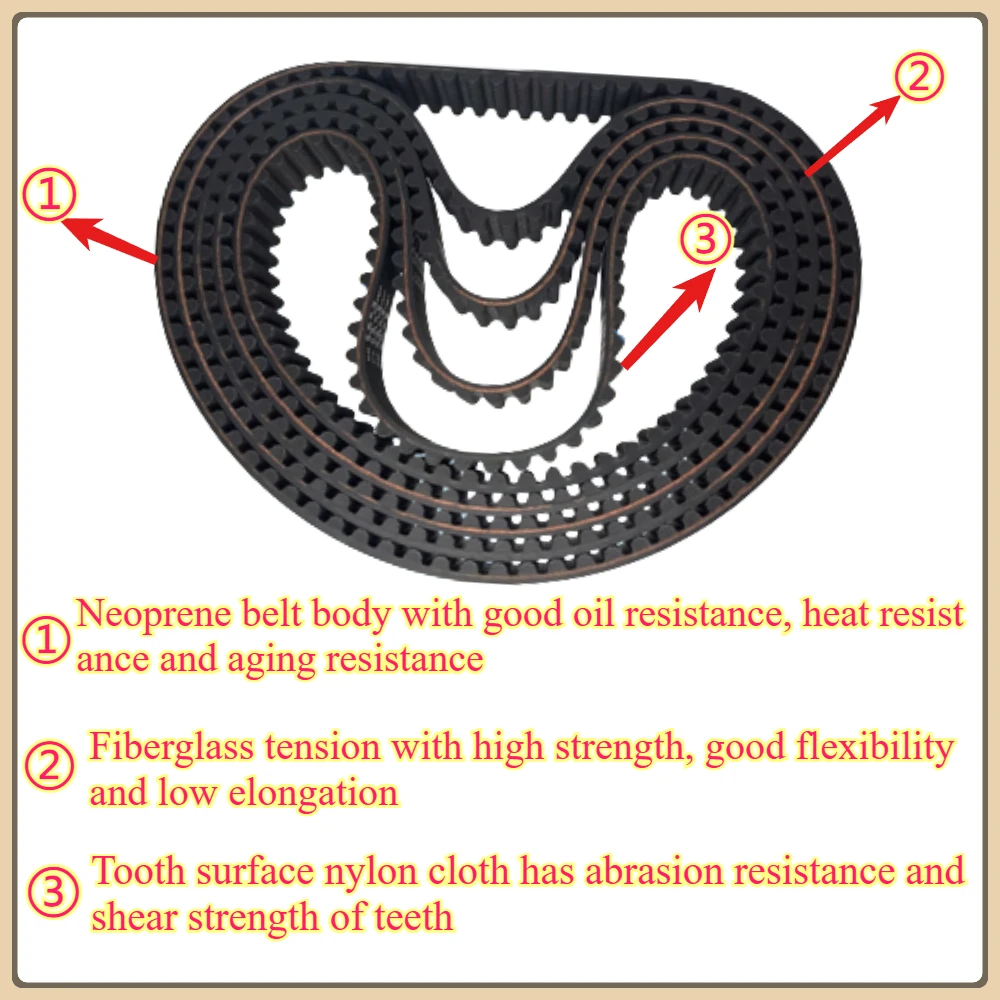 Rubber synchronous belt HTD370-5M 330 335 340 345 350 355 360 365 370 375 380 385 390 395 400 405 toothed drive-belt