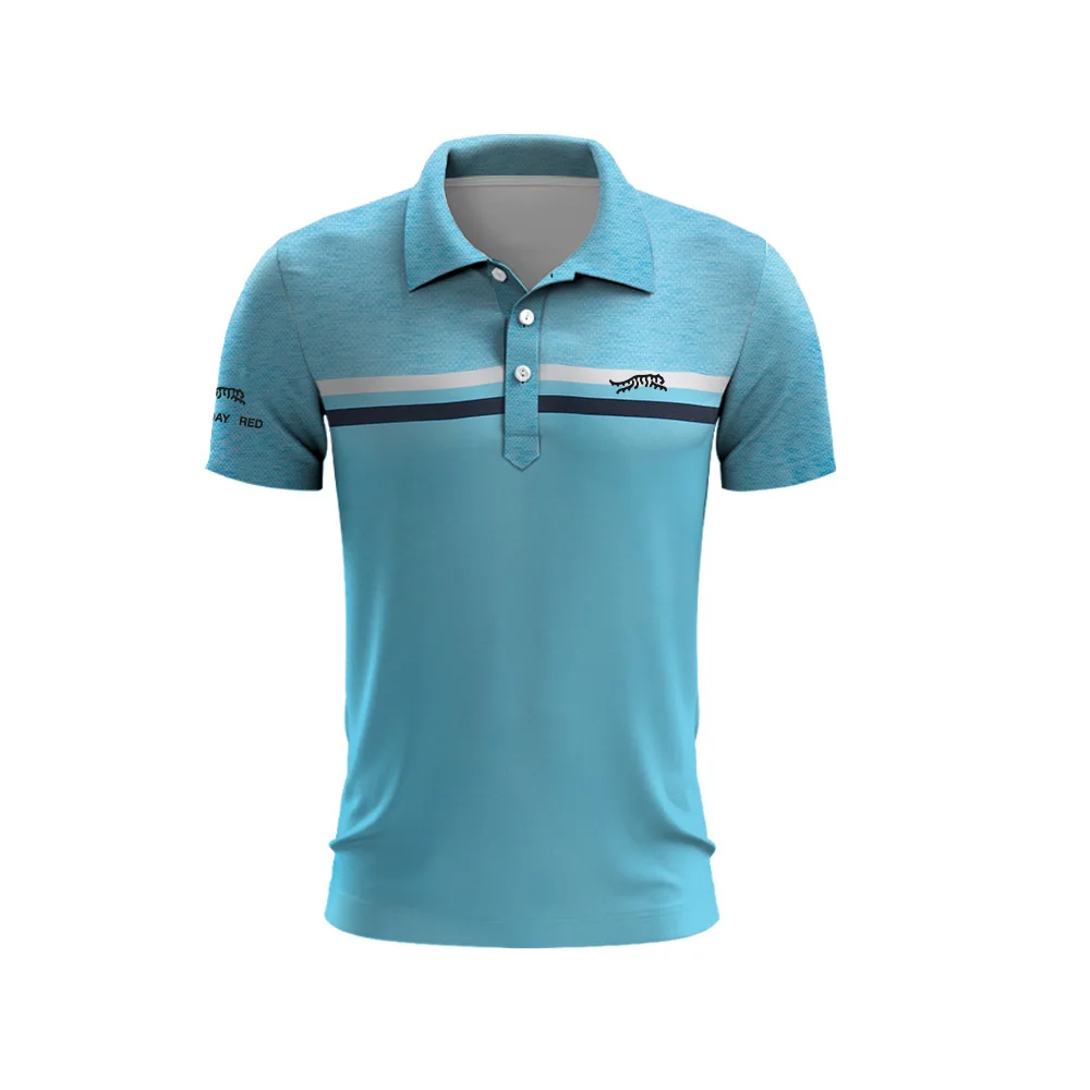 Tiger Woods-Camiseta de Golf para hombre, camisa a rayas de dos tonos, color rojo, secado rápido, con botones