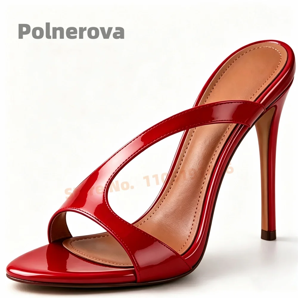 White Patent Leather Mules Women Summer Open Toe Stiletto High Heels Hollow Out Slip On Backless Party Dress Slippers Lady Shoes