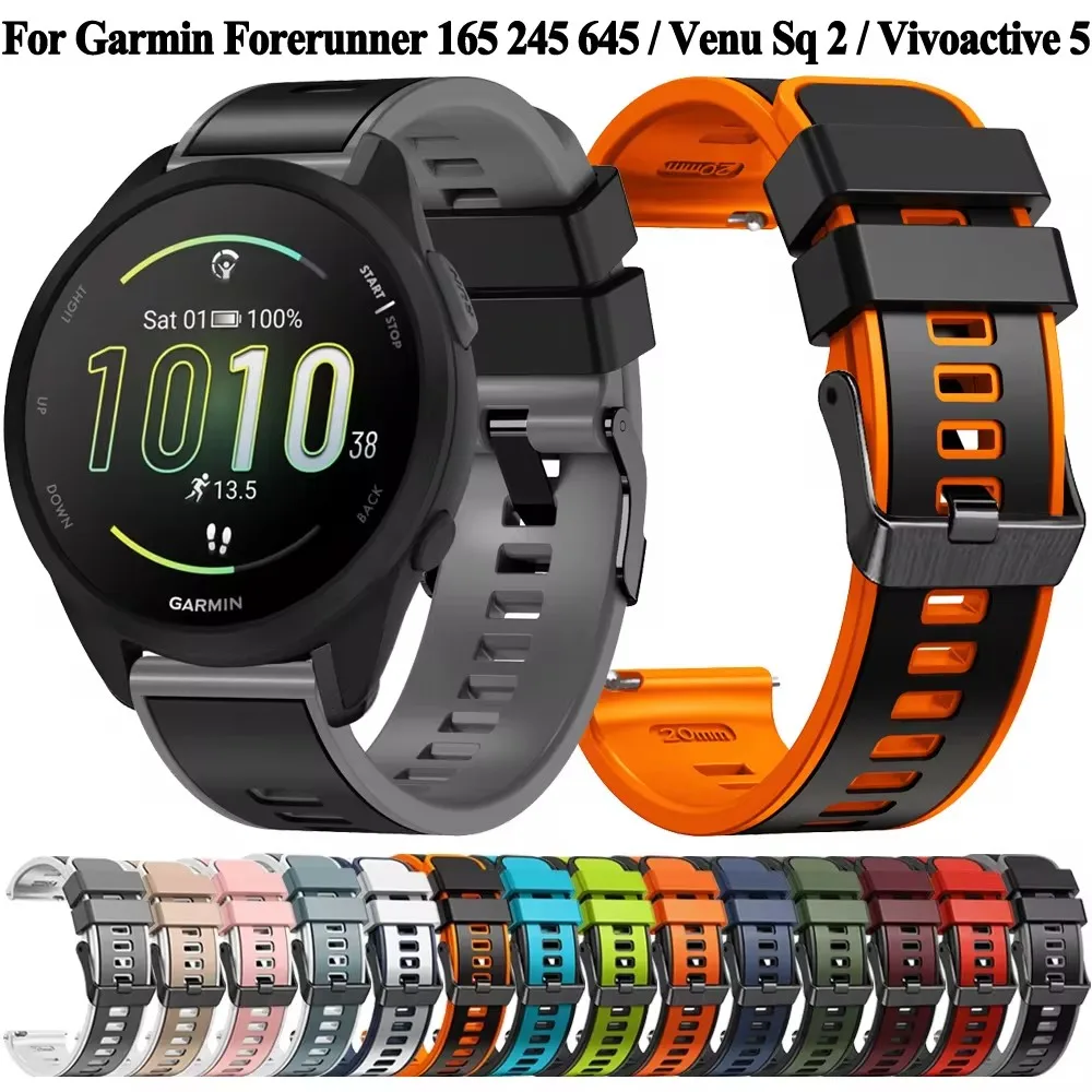 Garmin Vivoactive 3/4 Venu 2 SQ Venu2 Plus용 시계 밴드, Forerunner 645, 245m 255 745 실리콘 스트랩, 시계 밴드 액세서리, 20mm, 22mm