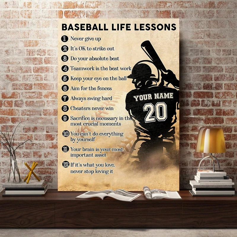 

Personalized Custom Baseball Player English Inspirational Posters Prints Canvas Print Wall Art Decoration Pictures for Room Home