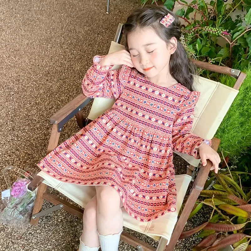 Girls' 2026 New Fall & Spring Chic Long Sleeve Puff Sleeve Princess Dress - Trendy Little Girls' Dress for 4-12 Years Old