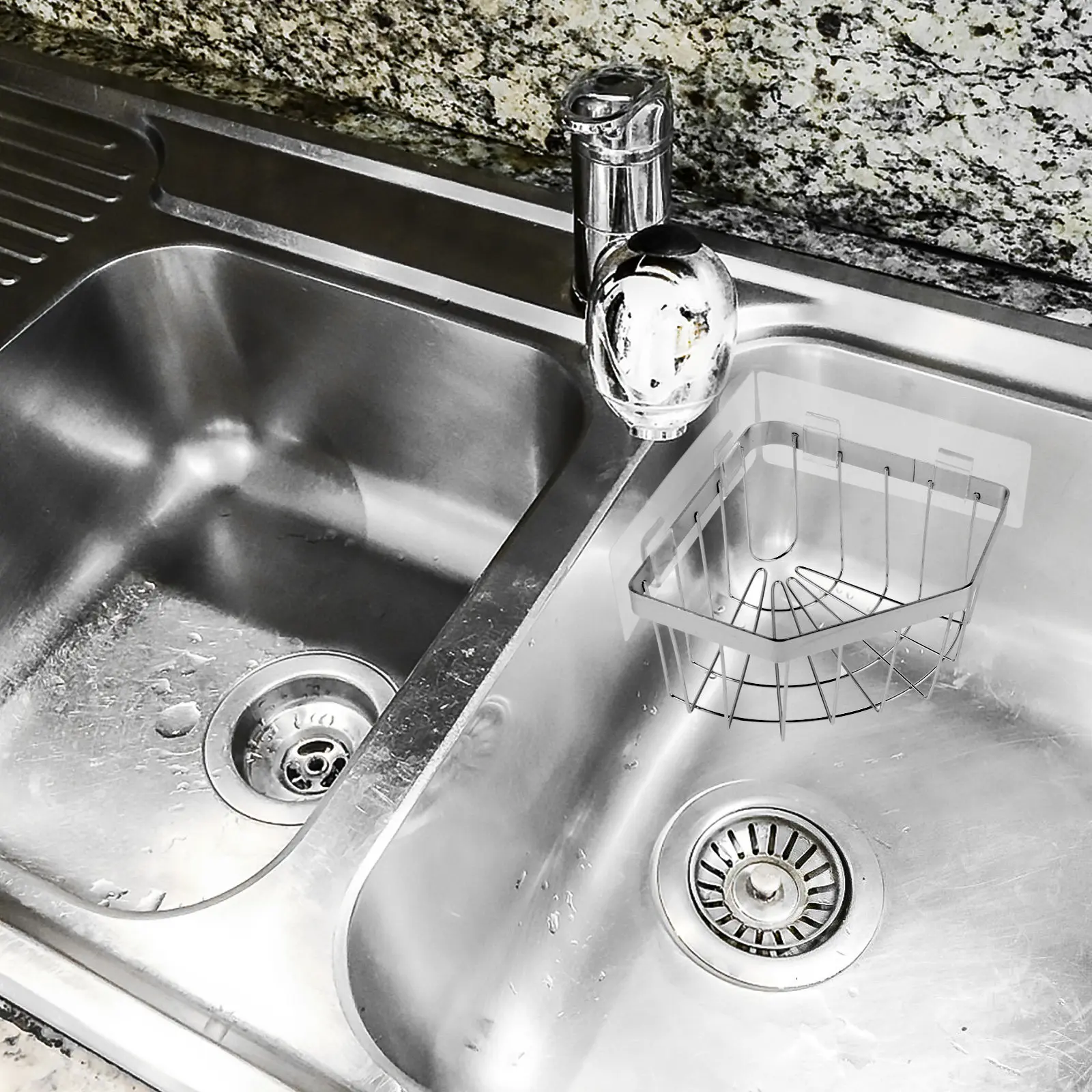 Triangular Stainless Steel Sink Sponge Holder Kitchen Drain Rack Dishcloth Organizer Scouring Pad Storage No Drill Installation