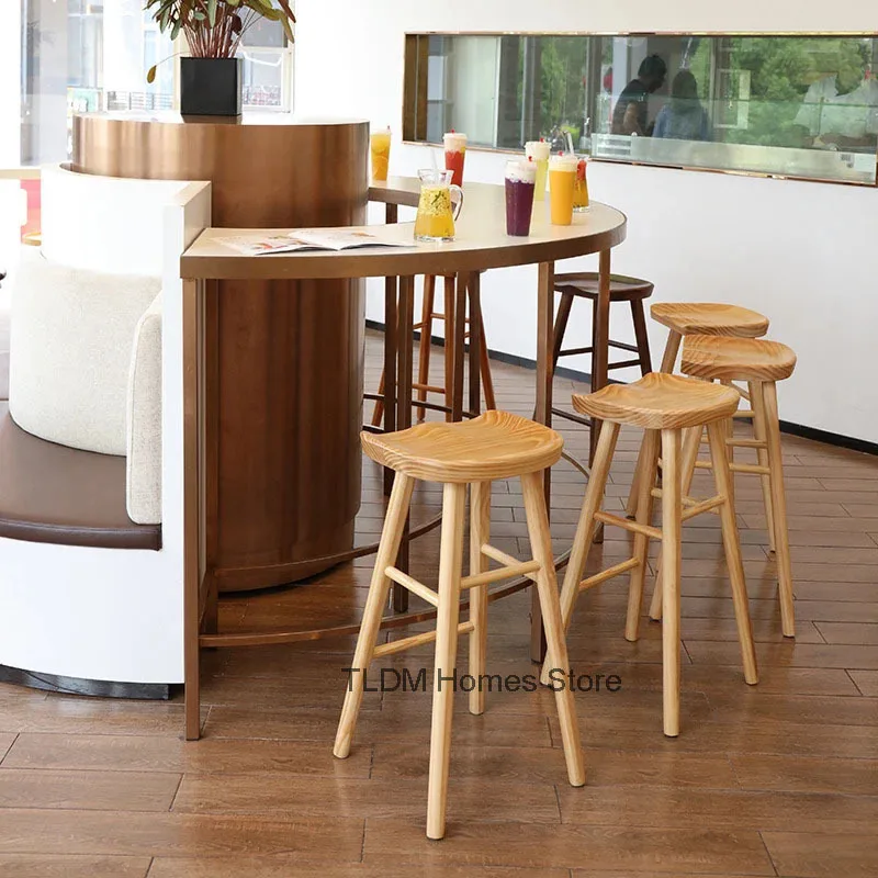 Sillas de Bar nórdicas de madera maciza para el hogar, mostrador de cocina, taburete alto de diseño minimalista para cafetería, recepción, recepción