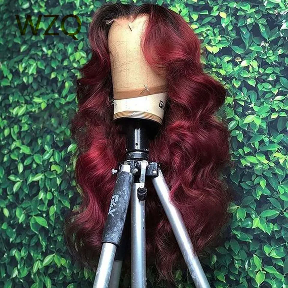 High Density 1B 99J Burgundy 13x4 HD Body Wave Lace Front Human Hair Wig 30 Inch Red Colored Water Wave Lace Frontal Wigs