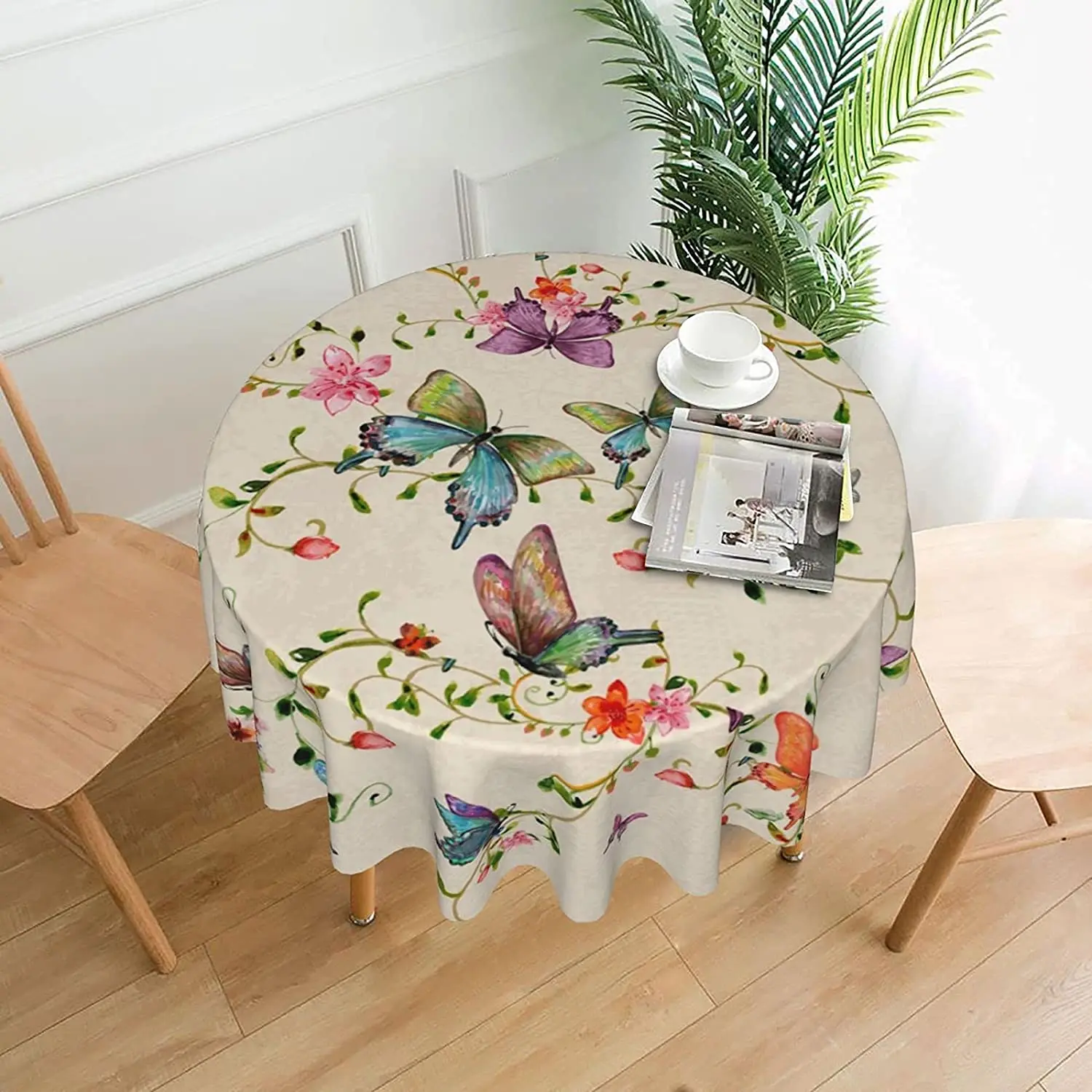 Vintage Butterflies Round Tablecloth 60 Inch Thicken Washable Table Cover Table Cloth for Kitchen Daily Dinning Party Decor